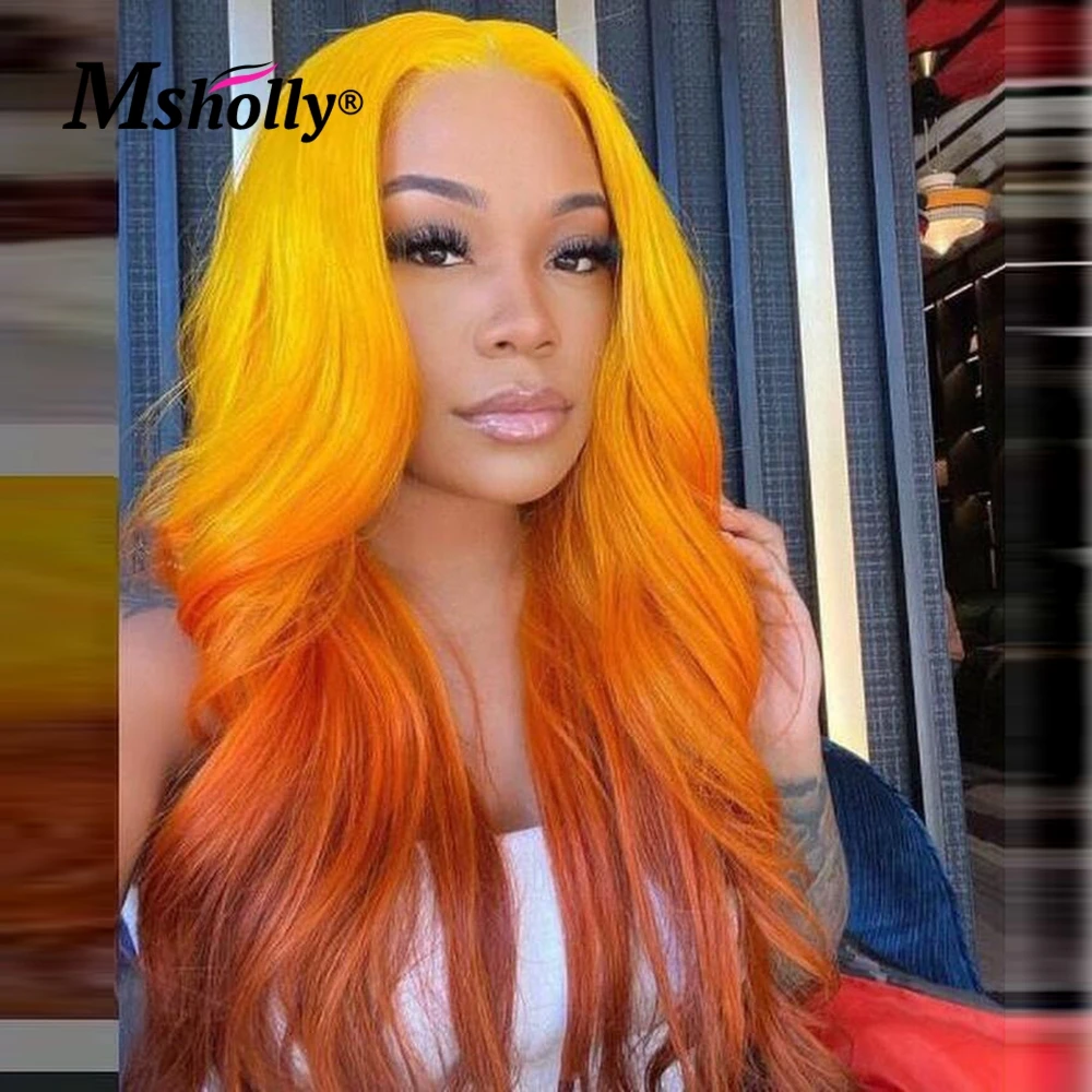 Красный фиолетовый волнистый передний парик на сетке оранжевый розовый с