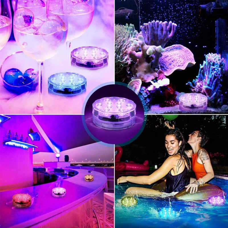 

10 Led Remote Controlled RGB Submersible Light Battery Operated Underwater Night Lamp Outdoor Vase Bowl Garden Party Decoration