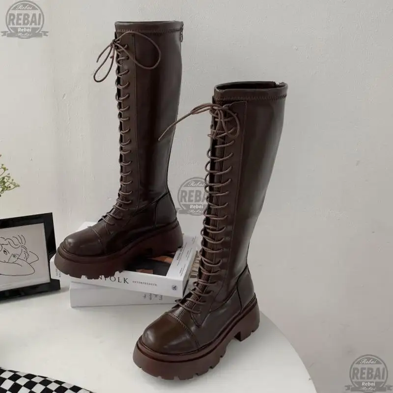 

Женские сапоги до колена из искусственной кожи, на платформе