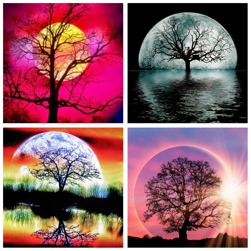 

Алмазная 5D живопись с круглыми стразами, Набор для вышивки «сделай сам» в виде Луны, украшение для дома