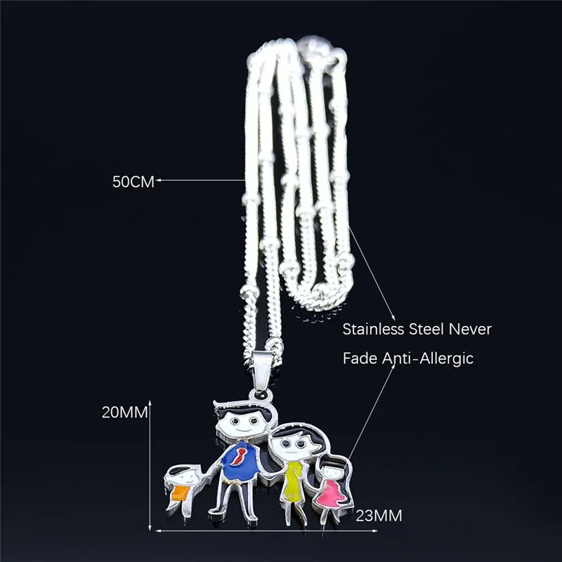 

Family Dad Mom Son Daughter Stainless Steel Enamel Necklaces Women Kid Silver Color Jewelry cadena Mother's Day Gift NXS01