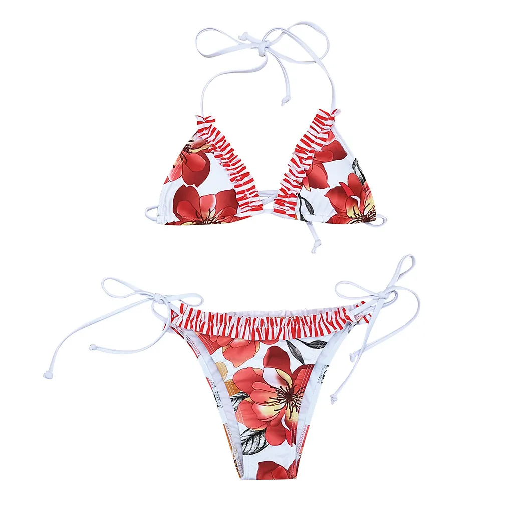 Женский купальный костюм с пуш-апом бандажный костюм-монокини цветочным принтом