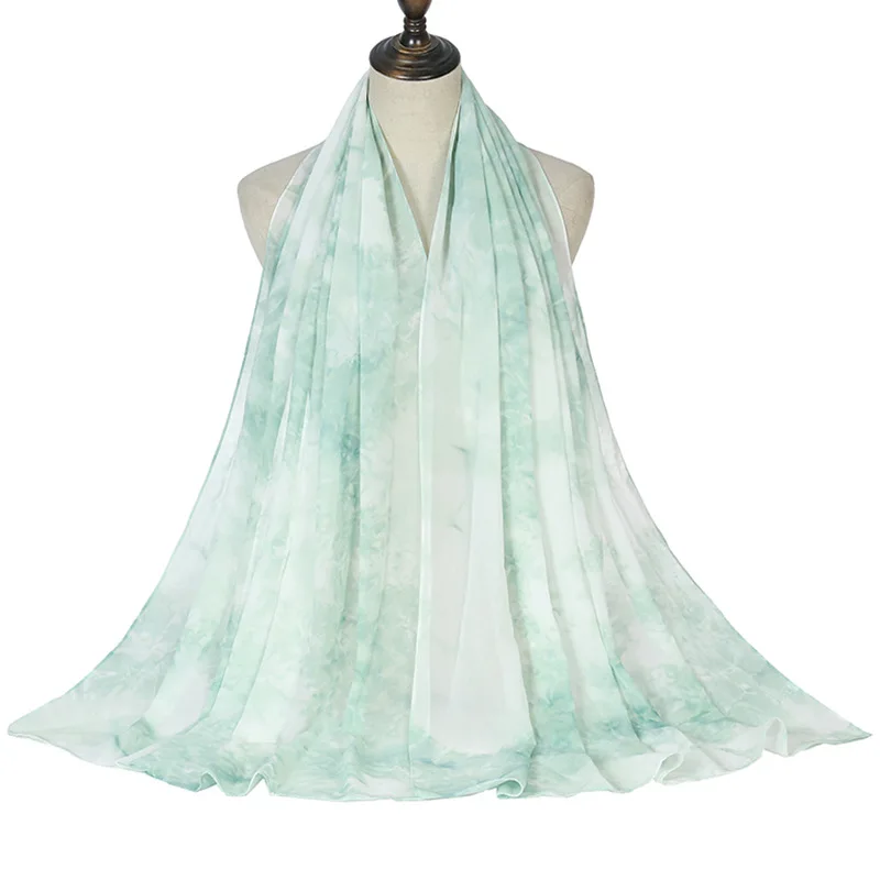 Простой шифоновый мягкий хиджаб с эффектом омбре и цветочным принтом Женская