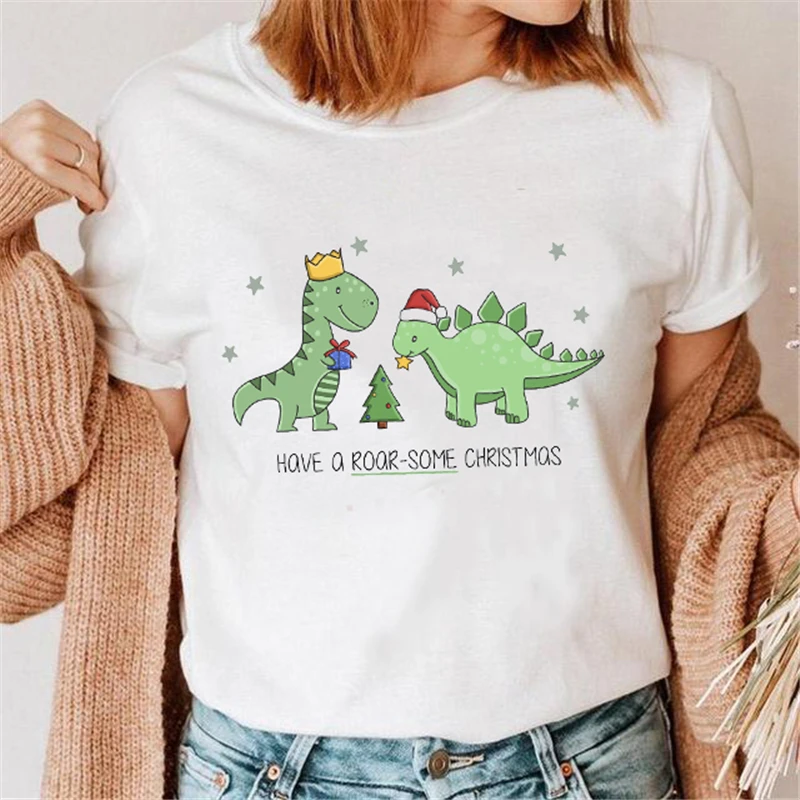 

Women New Year Holiday Trend Tshirt Leopard Love Top Happy Merry Christmas Cartoon Graphic Print Clothes Female Tee T-shirt