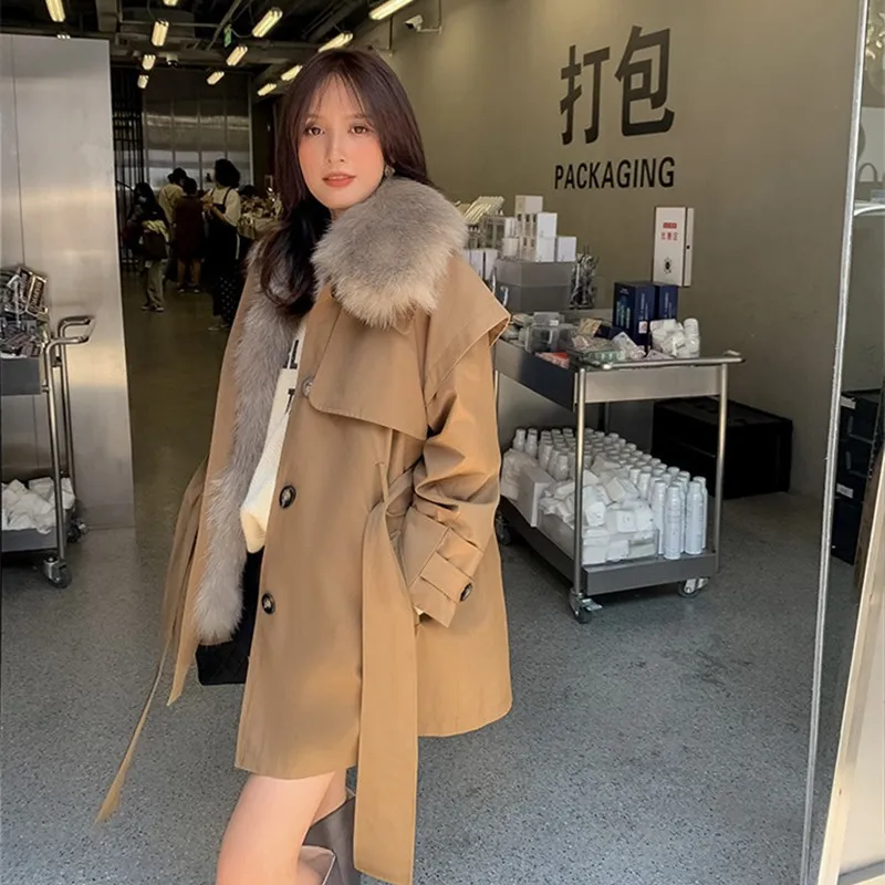 

Boutique 2021 Winter Real Fox Fur Collar Fur Sashes Parka Detachable down Liner Mid-Length Coat women Korean fashion thick Coat