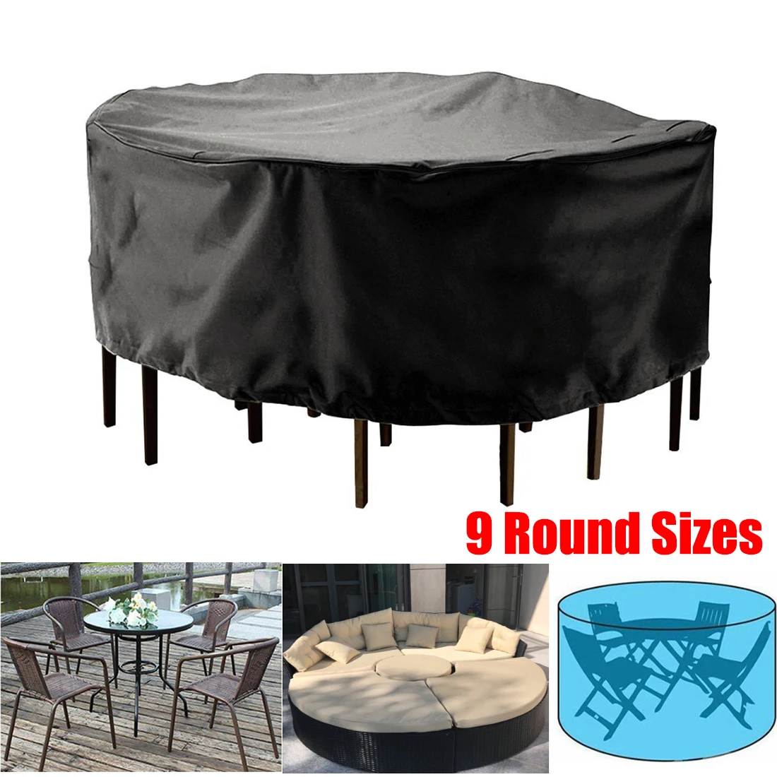 

Outdoor Garden Furniture Cover Round Table Chair Set Waterproof Oxford Wicker Sofa Protection Patio Rain Snow Dustproof Covers