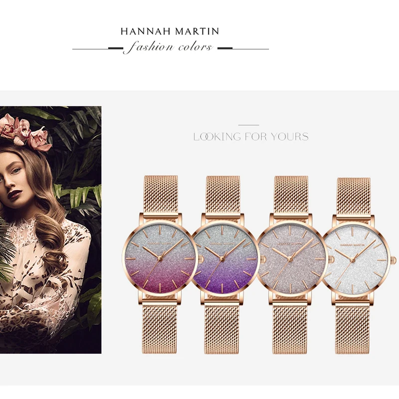 

Japanese Quartz Movement Women's Watch Hannah Martin Brand Luxury Creative Design Rose Gold Bracelet Wristwatch Relogio Feminino