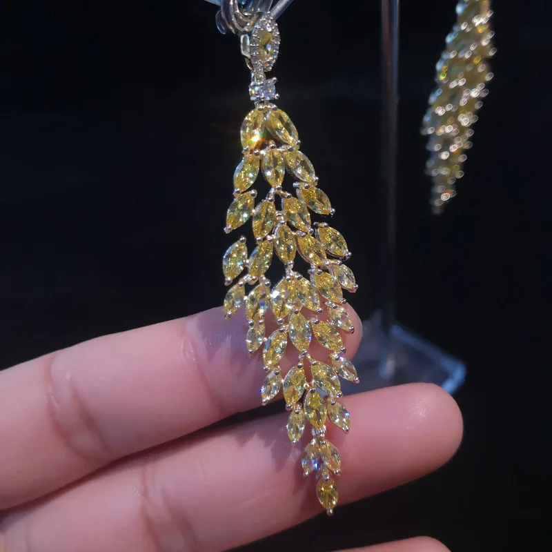 Dazz Trendy Yellow CZ Crystal Zircon Tassel Earrings Fine Jewelry For Wedding Party Women Bride Indian Accessories Gifts 2019 | Украшения и