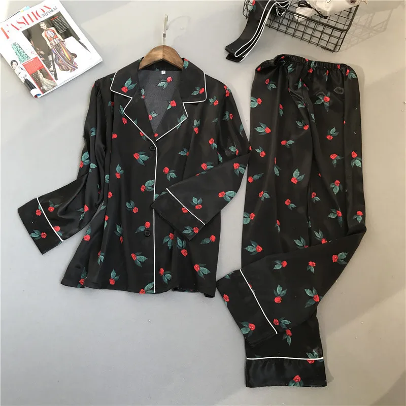 

Lisacmvpnel Spring Printing Pattern Women Pajama Set Rayon Sleepwear Long Sleeve Trousers Two Paper Suit