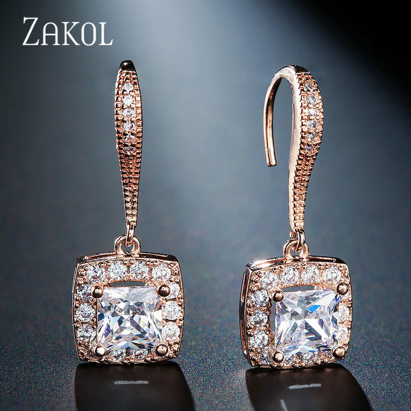 ZAKOL Trendy Square Shape Drop Earrings With Micro Cubic Zirconia Paved Women Jewelry For Party Gift FSEP2026 | Украшения и
