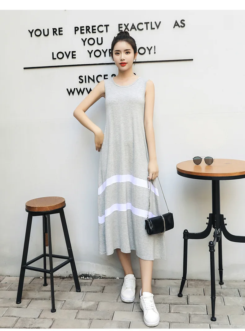 Ночная рубашка женская хлопковая без рукавов в полоску стиле пэчворк | Женская