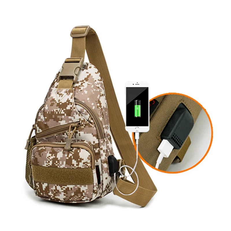 

5PCS / LOT USB Chest Bag Single Shoulder Camping Military Tactical Sports Bags Outdoor Hiking Army Mochlia Molle Camo Sack