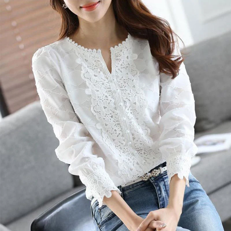 Женское Новое поступление Весенняя Базовая шифоновая блузка Рубашки женские