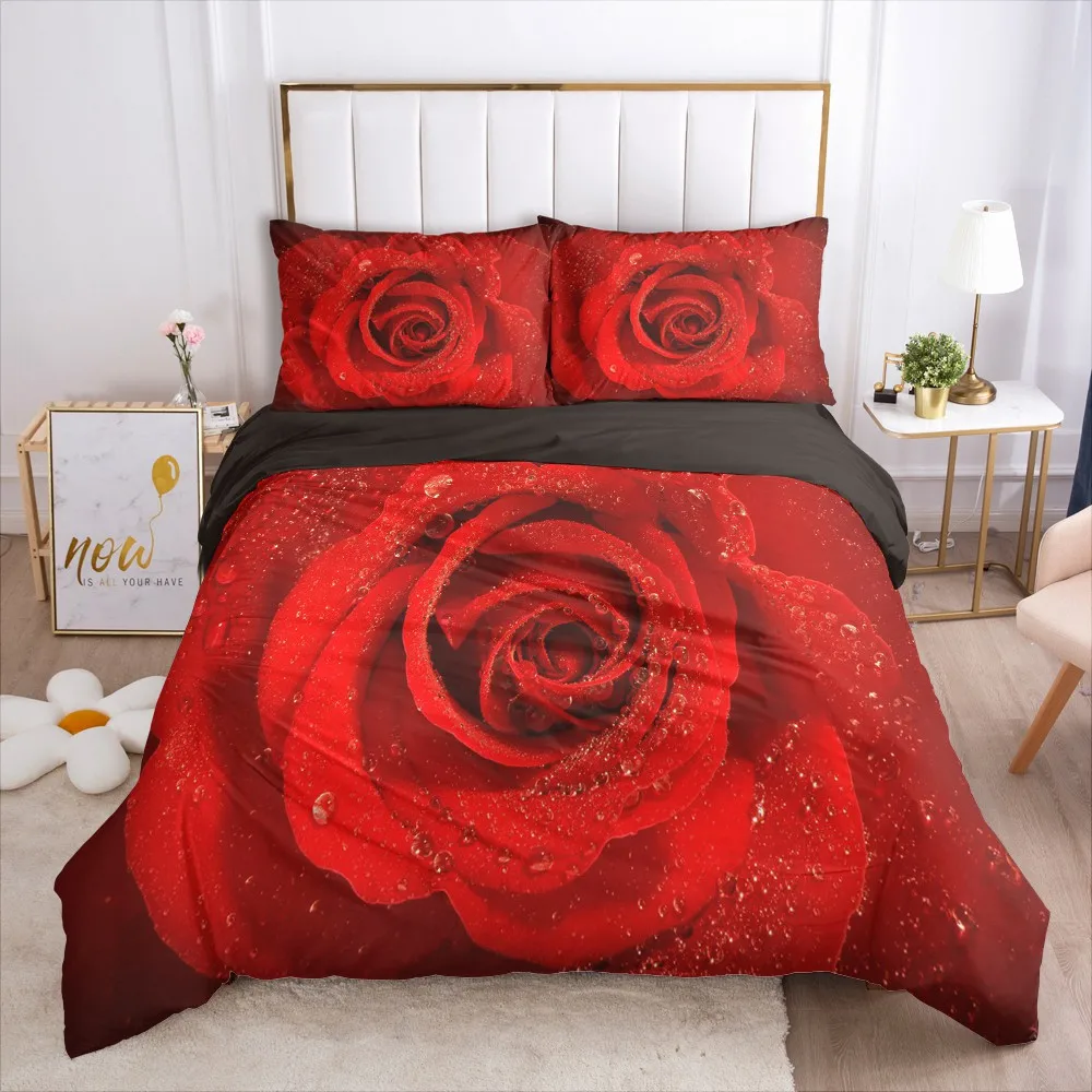 

3D Bedding Sets Flowers Rose Design Duvet Cover Set Bed Linen Comforter Covers Pillowslips Full Twin Double Size Bedding Sets