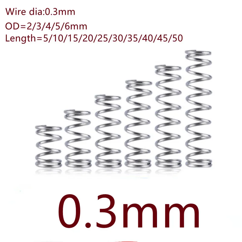 

20pcs/lot 0.3mm Stainless steel compression spring wire diameter 0.3mm outer diameter 4mm length 5-50mm