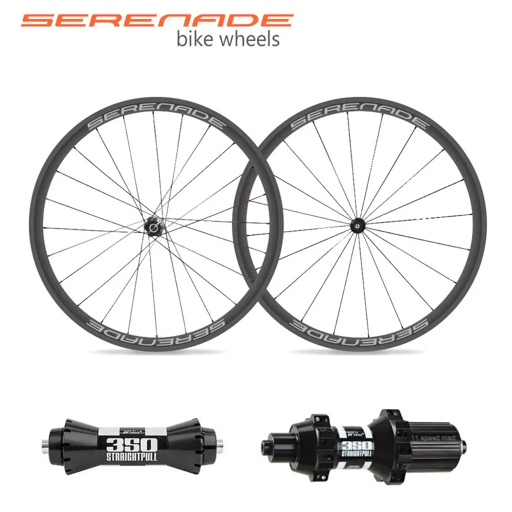 Serenadebikes 700C Tire 38mm Deep 25mm Wide Rims Tubeless Tubular Carbon Road Bicycle Wheels DT 350 V-brake With Sapim Spkoes