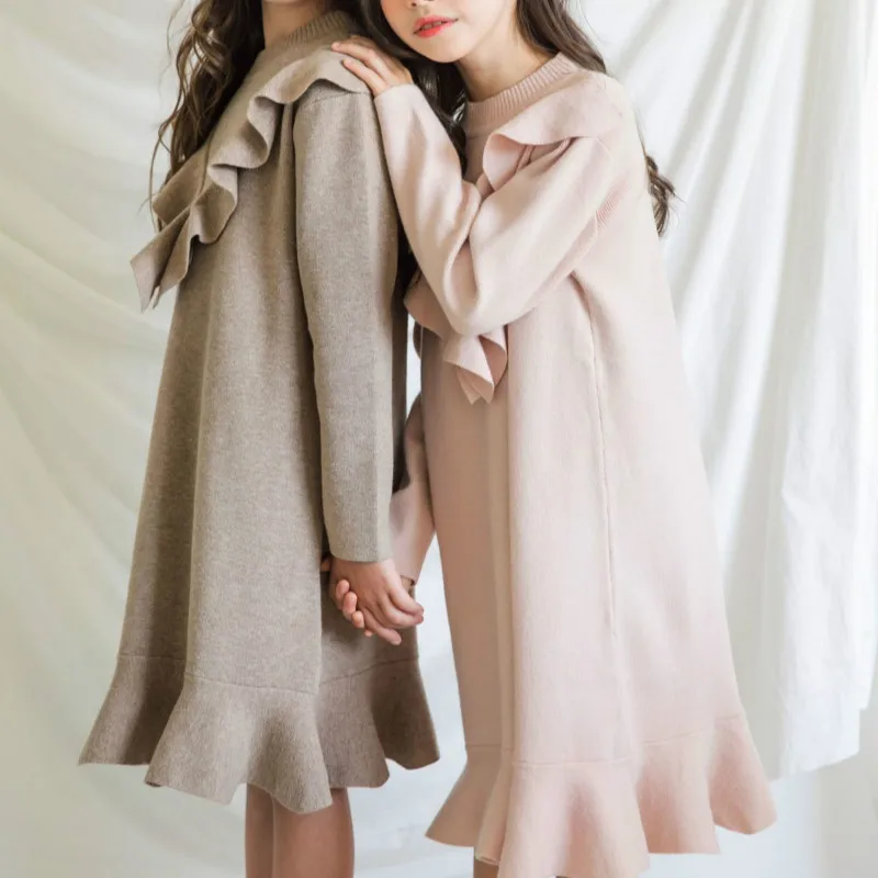 2020 Autumn and Winter New Style Girls Dress Long Casual Kids Dresses for Fashion Knitting Baby #8146 | Детская одежда и обувь