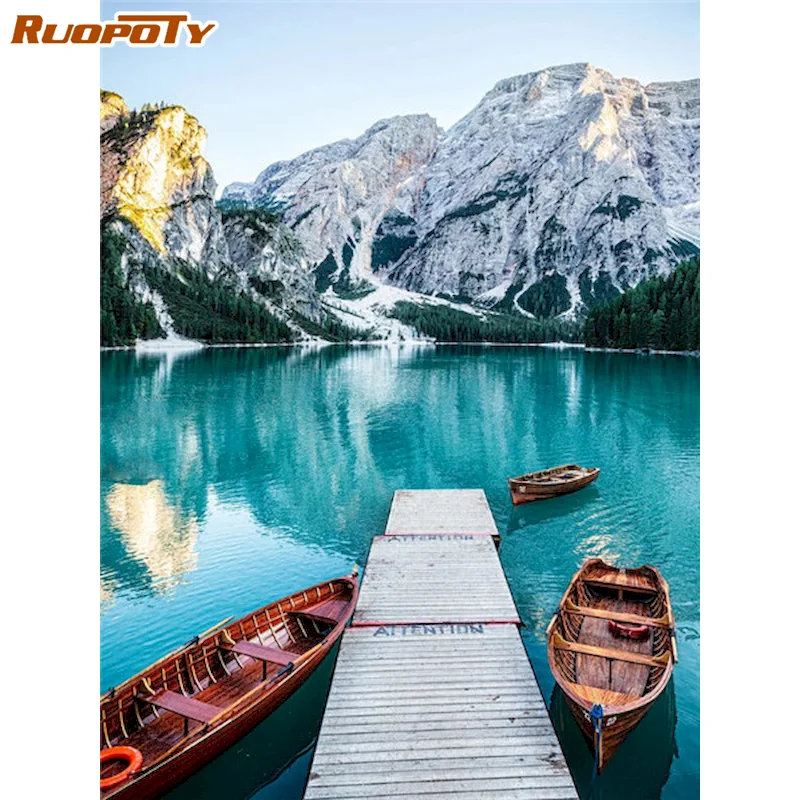

RUOPOTY Paint By Number Canvas Painting Kits For Adults Landscape On Canvas lakes Digital Coloring Drawing By Numbers Unique Gif