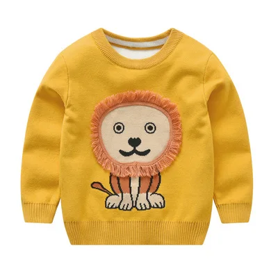 lion yellow Свитера для маленьких мальчиков от 2 до 8 лет трикотажная одежда пуловеры с круглым вырезом хлопковые свитера с рисунком динозавра для девочек Детский свитер - Цвет: lion yellow