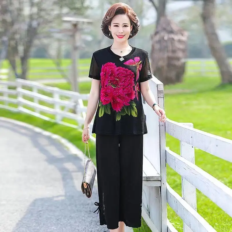 Новинка лета 2021 женские комплекты топы с принтом для матерей среднего возраста и