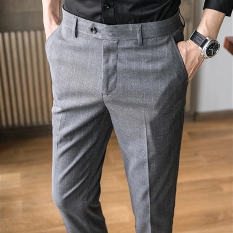 

Striped Men's Classic Dress Trousers Korean Ankle Length Suit Pants Men Business Fomal Office Trousers For Men