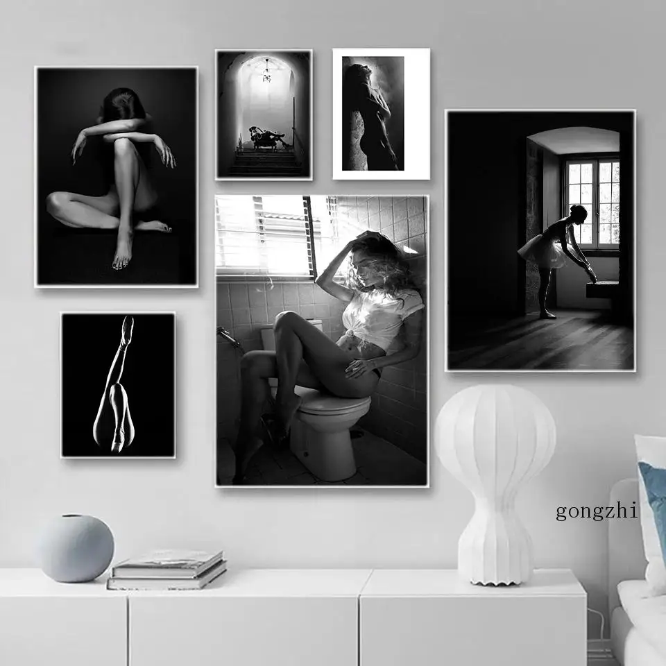 

Black and White Photography Posters Fashion Woman Smoking Canvas Painting Wall Art Pictures for Living Room Modern Home Decor