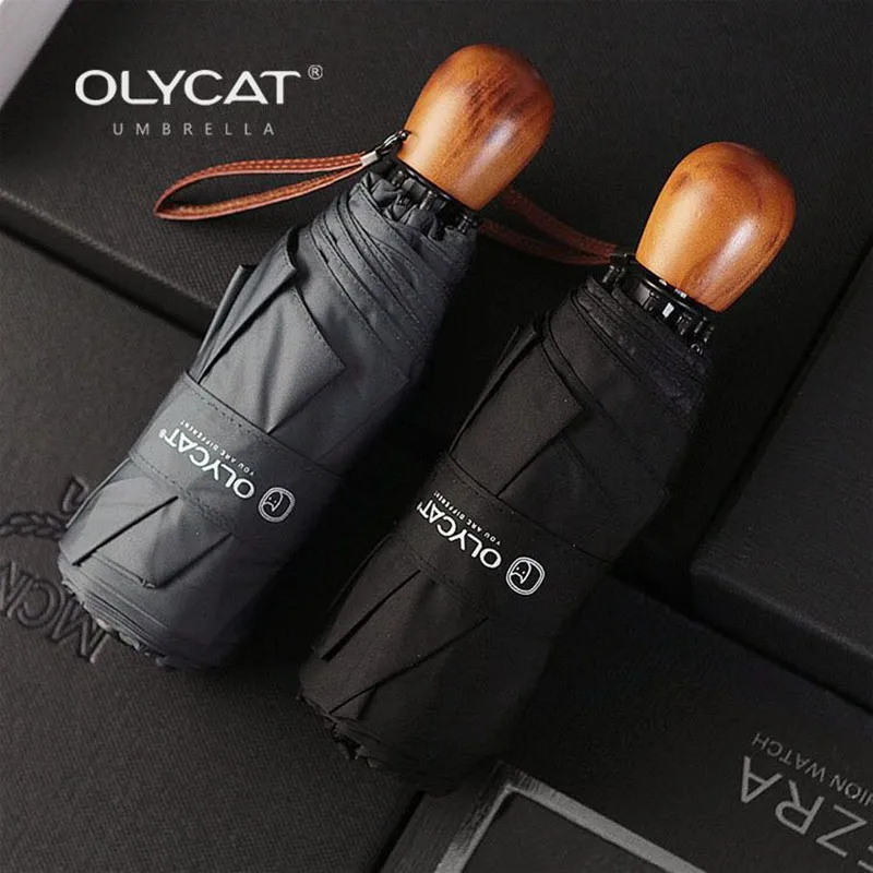 OLYCAT компактный мини-зонт Женский Детский и мужской зонт Карманный Зонт, деревянная ручка зонтик Ветрозащитный складной зонтик, УФ Защита