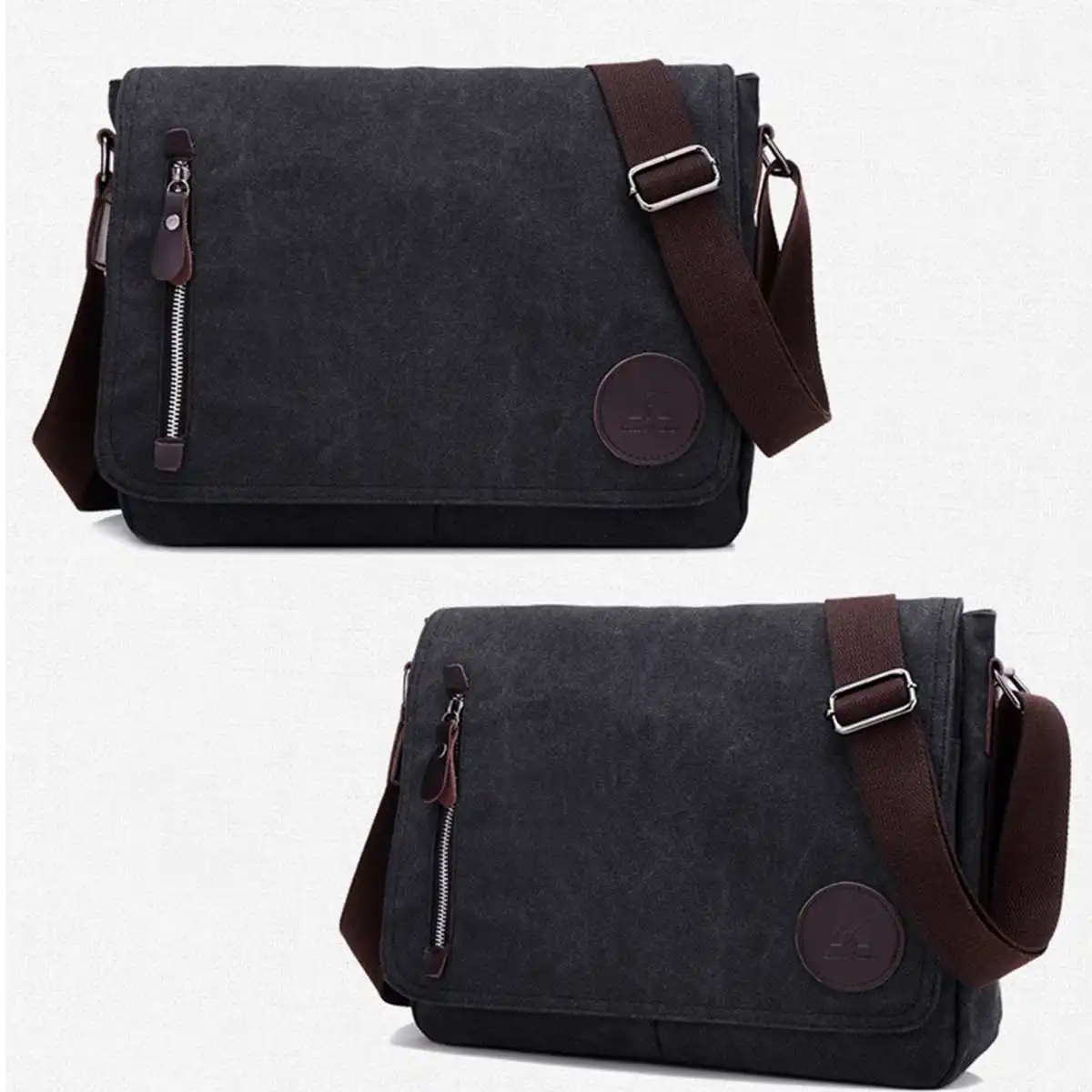 

Vintage Leather Canvas Men's Messenger Bag Cotton Canvas Crossbody Bag Men Shoulder Bag Sling Casual Bag