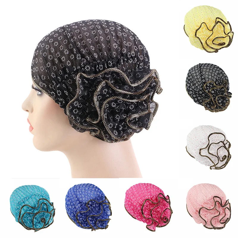 

Women Muslim Turban Floral Print Caps Hair Lose Cap Casual Soft Head Wraps Big Flowers Headband For Femal Hair Accessories