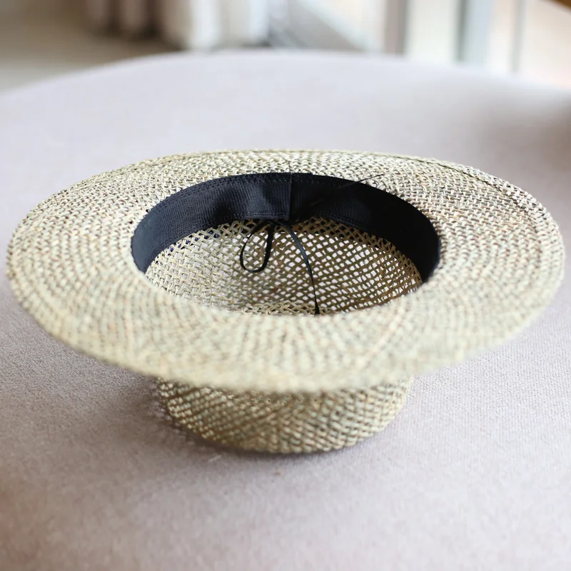 

Ladies Grass Hollow Jazz Hat Straw Hat Wide Brim Flat Top Fashion Retro Outing Sun Hat for Women Beach Sunshade Travel Cap