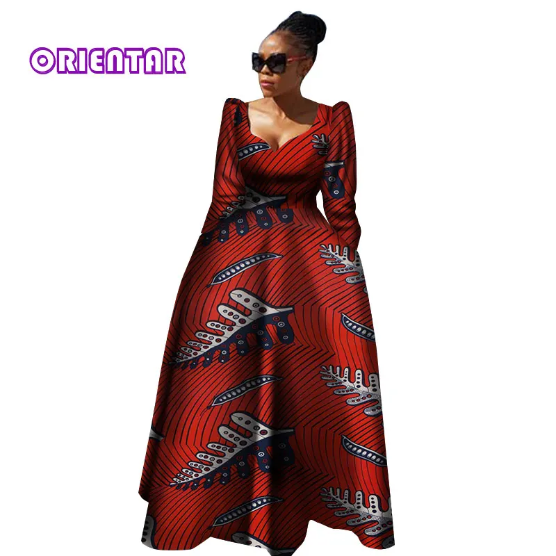 Женская африканская одежда Bazin Riche Robe Africaine, Африканское платье, Осеннее женское длинное платье больших размеров из чистого хлопка WY2849