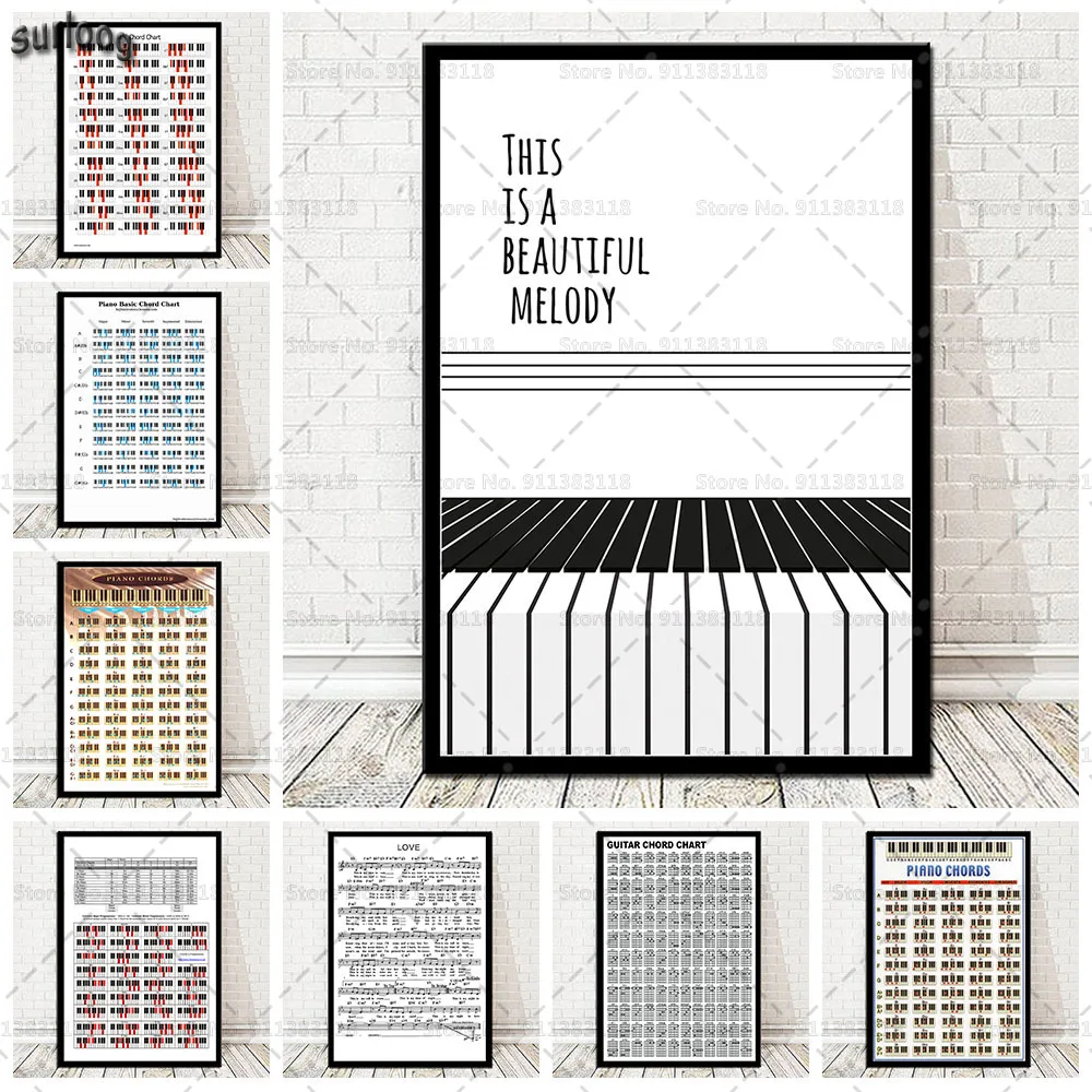 Piano Chord Key Wall Art Poster Music Graphic Exercise Hot Pictures Prints Canvas Painting for Living Room Home Decor | Дом и сад