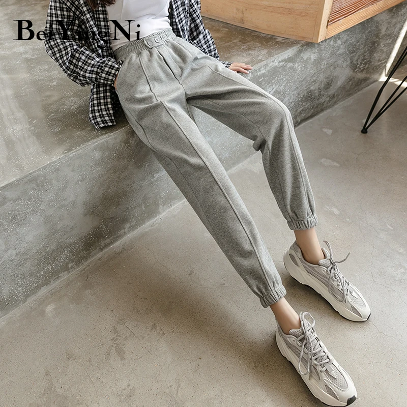 

Beiyingni Casual Sweatpants Womens Elastic High Waist Harem Pants Female Plus Size Leisure Pockets Pantalon S-2XL Trousers Slim