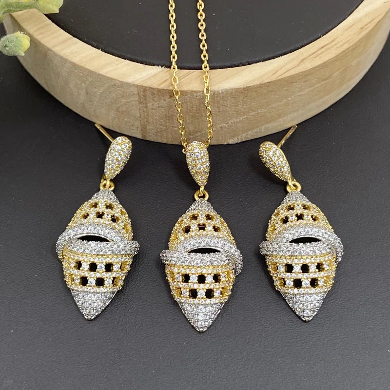 

Lanyika Fashion Jewelry Set Delicate Hollow Olive Micro Pave Necklace with Earrings for Women Wedding Banquet Party Best Gifts