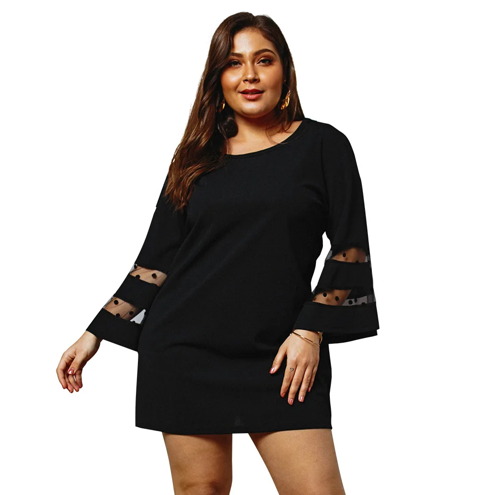 Женское модное платье с круглым вырезом большого размера сексуальное кружевное