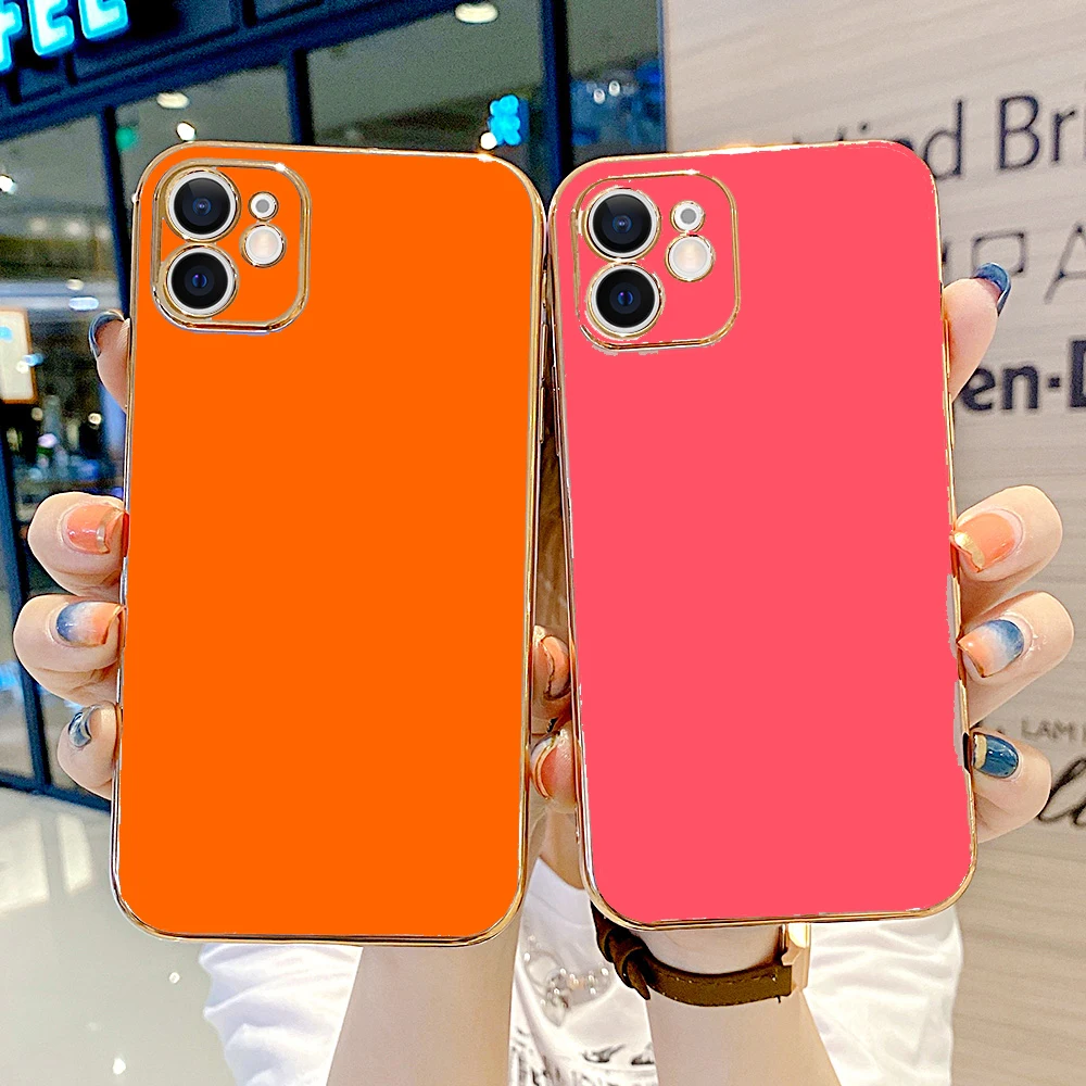 

Luxury Plating Square Frame Phone Case For iPhone 12 11 Pro Max X XS XR XS Max 12 Mini 7 8 Plus SE 2020 6 S Cover Soft TPU Cases