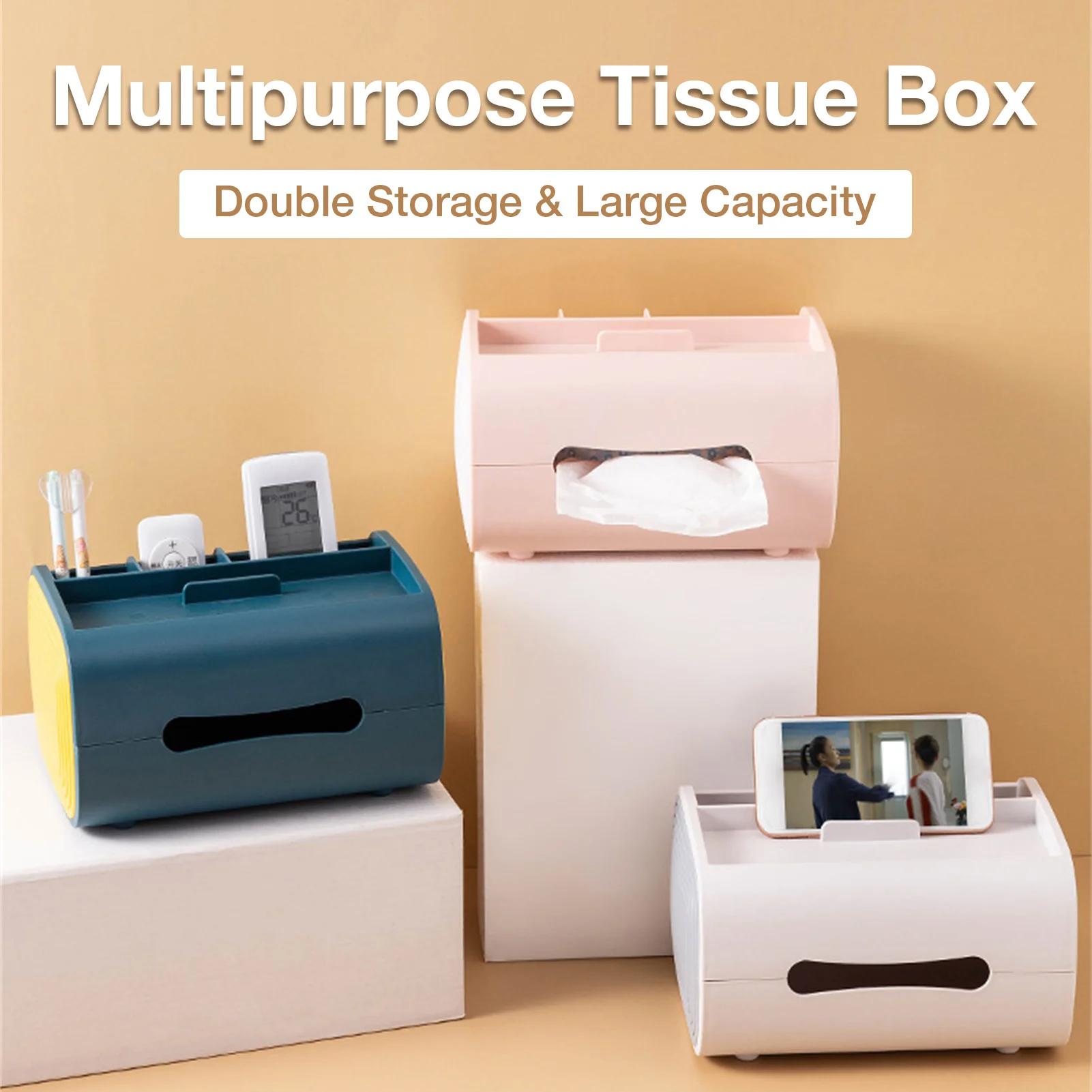 

2 in 1 Tissue Box Phone/remote control Holder living room home Napkin storage Holder Dispenser desktop pumping paper tray