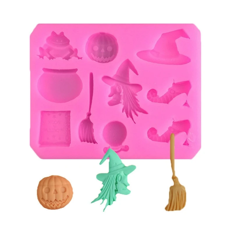 

Halloween Pumpkin Broom Witch Shape Design Silicone Material Mold Chocolate Fondant Cake Baking DIY Glue Hand Decoration