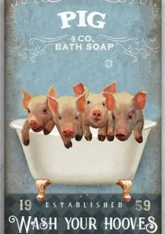 

Wood Plank Board,Wall Art Wooden Wall Hanging Art,Pig Bath Soap Established Wash Your Hoov Inspirational Farmhouse Wall Plaque