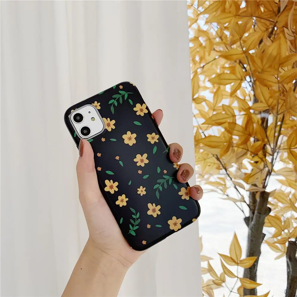Retro Field Yellow Flower Soft Black Phone Case For iPhone 6 6s 7 8 Plus X 10 XS 11 Pro MAX XR Floral Silicon Back Cover Coques |