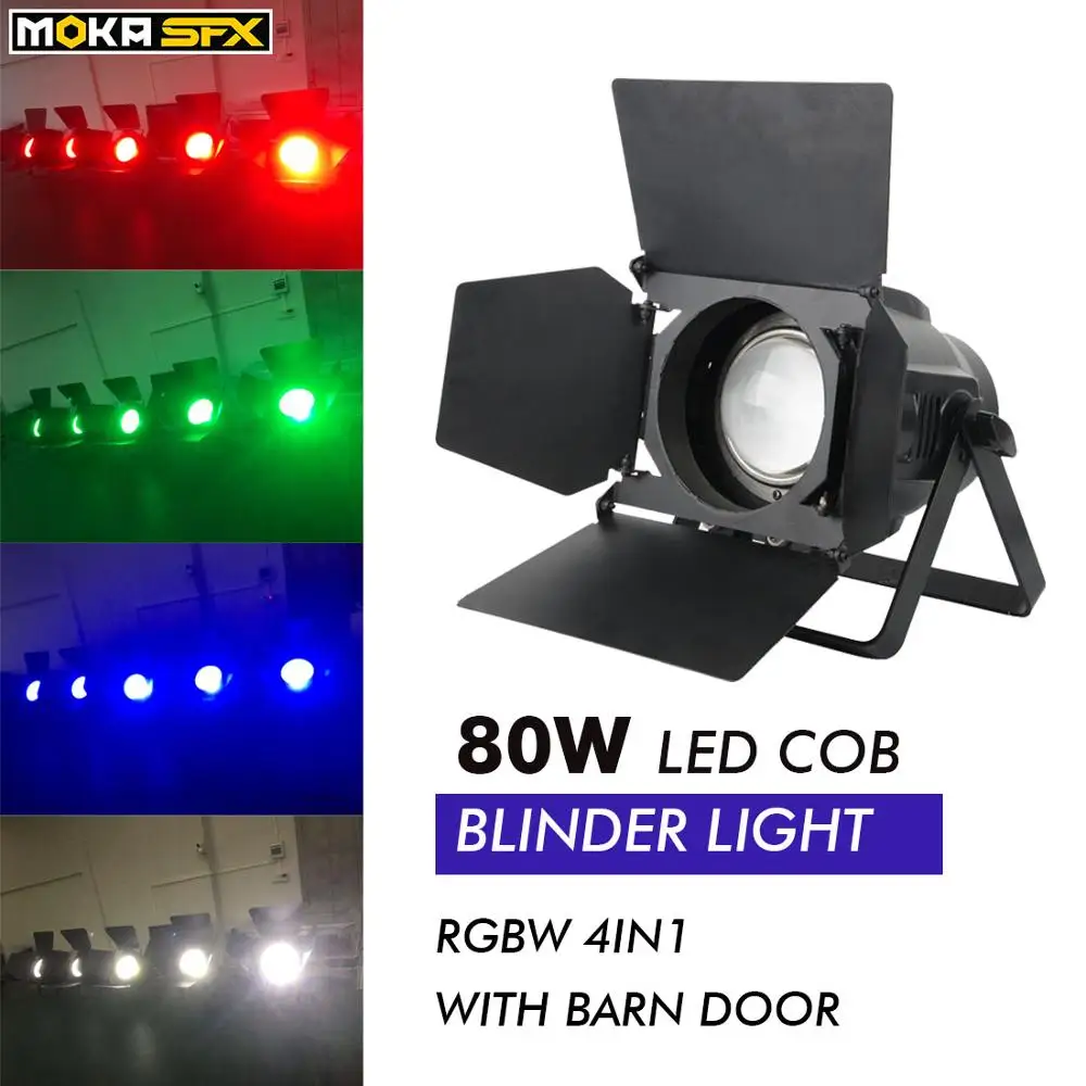 

6 шт./лот COB Par LED Can 80 Вт белый/холодный/RGBW осветительный прибор, сценический свет с дверями сарая, освещение для диджея для ночного клуба Вечер...