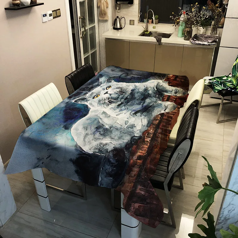 

Cat Animal Tablecloth 3D Print Painting Polyester Waterproof Rectangular Dinner Writing Desk Table Cloth Picnic Cover Home Decor
