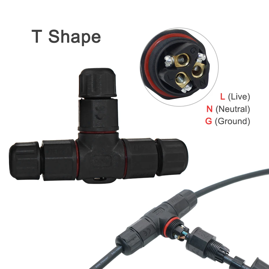 Соединительный кабель для прожектора уличный 3-контактный прямой Т-образный