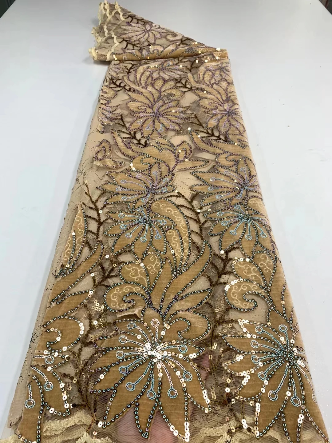 

Sinya Gold Sequence Embroidery Swiss Voile Organza African French Net Velvet Lace High Quality Mesh Tulle Sequins Fabric Wedding