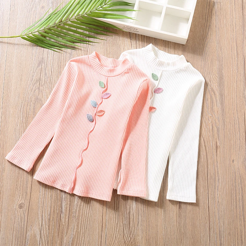 Свитер с воротником под горло цветными листьями для маленьких девочек детские