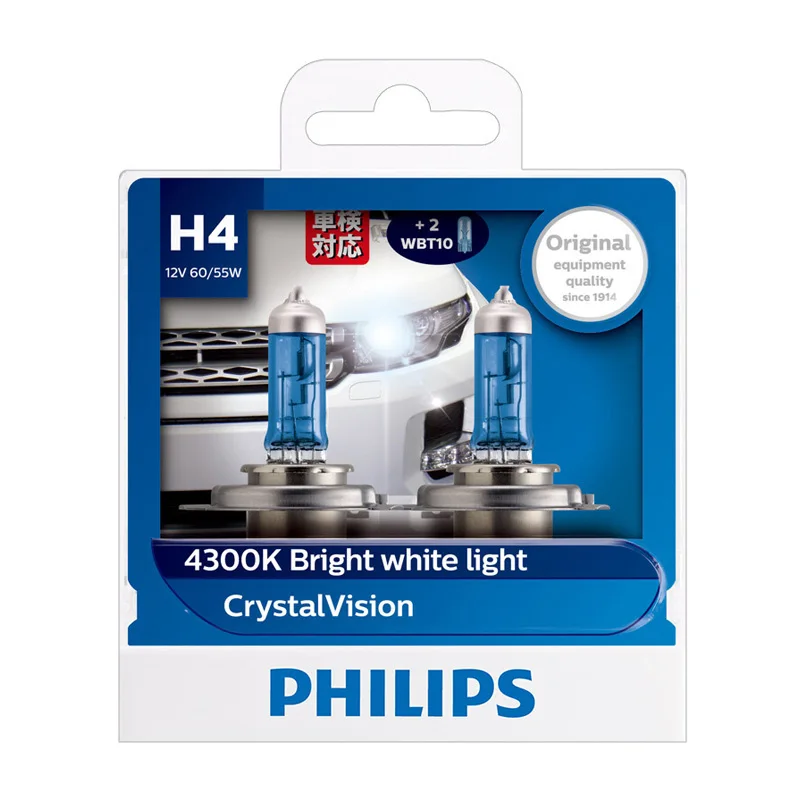 Philips H4 9003 12V 60/55W P43t Crystal Vision 4300K яркий белый галогенный светильник Hi/lo луч для автомобиля головной светильник 12342 CVSM, пара