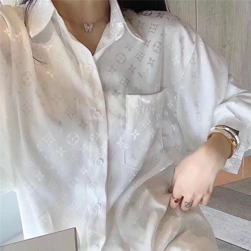 

Thin silk long sleeve shirt in spring and summer, loose and sexy blouse