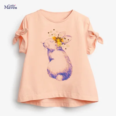 

European and American Children's Short Sleeve T Shirt 2021 Summer New Baby Girls Cartoon Rabbit T-shirt Cotton O-neck T-shirt