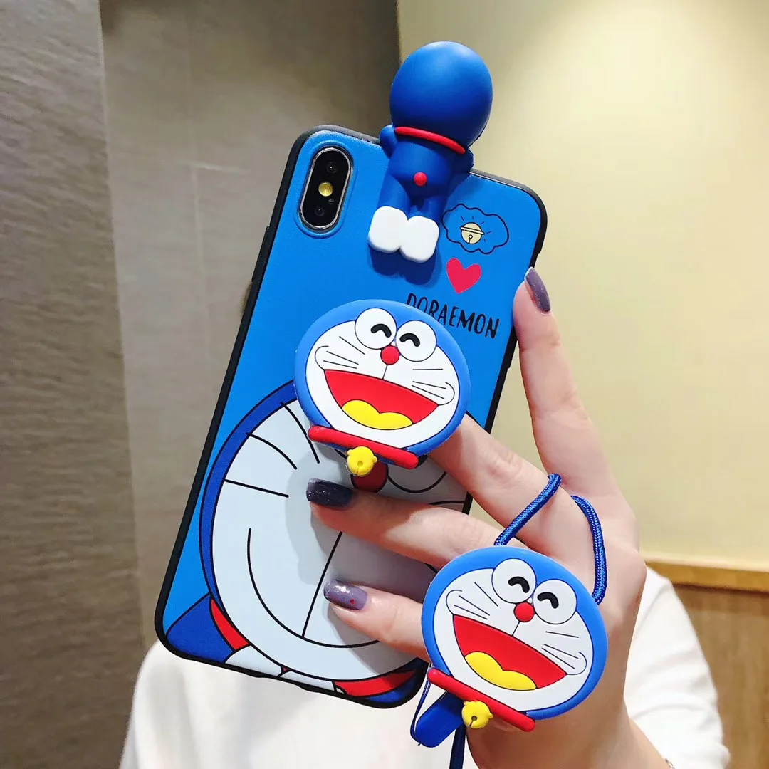 Милый мультяшный комплект Doraemon чехол для телефона с ремешком iPhone 6 7 8plus 11 12 13 14pro X XS