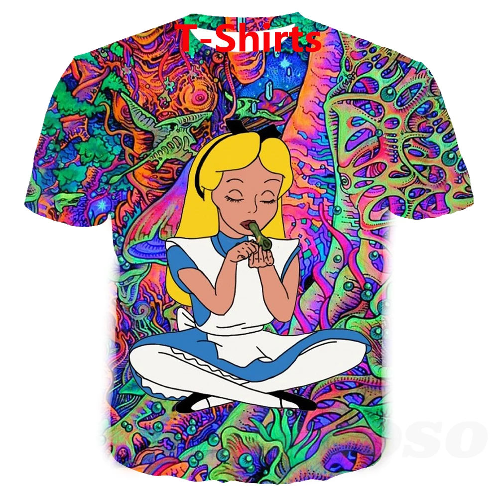 

graphic t shirts Alice In Wonderland Psychedelic 3d Print T Shirts Men Harajuku Funny Pullover Tee Streetwear Hip Hop